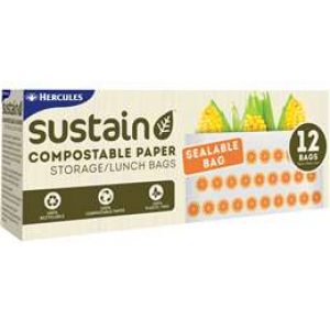 Hercules Sustain Compostable Paper Storage/lunch Sealable Bags 12 pack