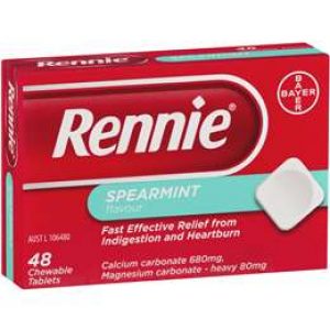 Rennie Indigestion & Heartburn Relief Spearmint Chewable Tablets 48 pack