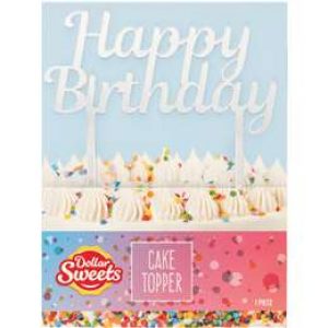 Dollar Sweets Happy Birthday Silver Cake Topper each