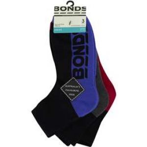 Bonds Mens Socks Logo 1/4 Crew Sports Size 11-14 3 pack