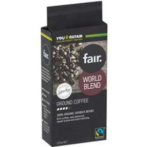 Oxfam Fair Organic Fair Trade Ground World Blend Coffee 250g