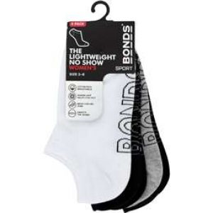 Bonds Womens Logo Socks Light No Show Sz 3 Plus 4 pack