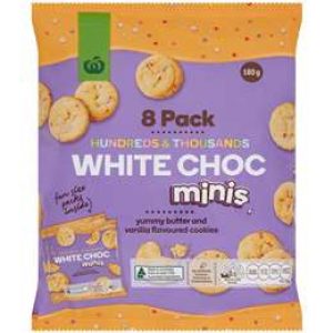 Woolworths Hundreds & Thousands White Choc Minis 8pk 180g