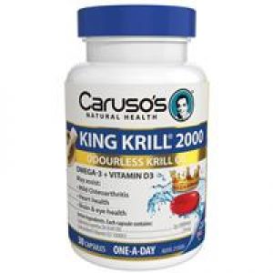 Carusos Natural Health King Krill 2000mg + Vitamin D3 30 Capsules