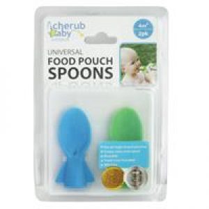 Cherub Baby Universal Food Pouch Spoons Blue & Green 2 Pack