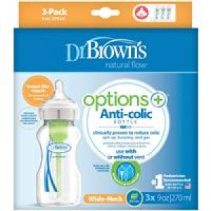 Dr Browns Options Anti-Colic With Level 1 Teat Wide Neck Feeding Bottle 270ml 3 Pack Online Only