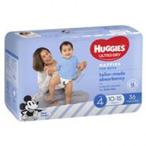 Huggies Ultra Dry Nappies Size 4 Boy 10-15kg Bulk 36 Pack