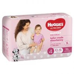 Huggies Ultra Dry Nappies Size 4 Girl 10-15kg Bulk 36 Pack