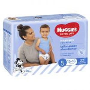 Huggies Ultra Dry Nappies Size 5 Boy 13-18kg Bulk 32 Pack