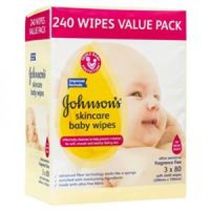 Johnson's Baby Wipes Skincare Fragrance Free 3x80 Pack