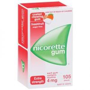 Nicorette Quit Smoking Extra Strength Fresh Fruit Chewing Gum 4mg 105 Pieces