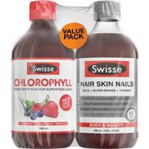 Swisse Hair Skin & Nails 500ml + Chlorophyll 500ml Value Pack