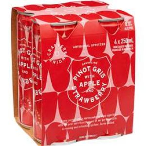 Crafters Union Spritzers Sparkling Pinot Gris Apple And Strawberry 250ml x4 pack