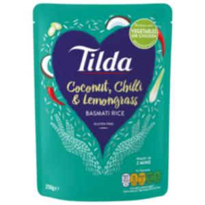 Tilda Coconut, Chilli, Lemongrass Ready to Eat Rice Pouch Bag 250 grams