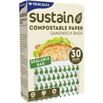 Hercules Sustain Compostable Paper Sandwich Sealable Bags 30 pack