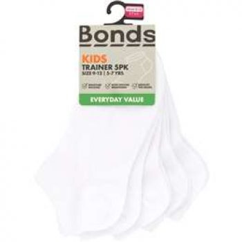 Bonds Kids Low Cut Sock White Size 9 To 12 5 pack
