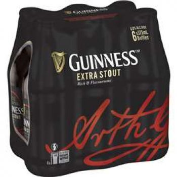 Guinness Extra Stout Stubbies 6x375ml pack