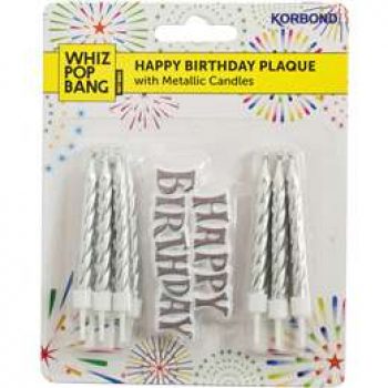 Korbond Happy Birthday Plaque With Gold & Silver Candles 15g