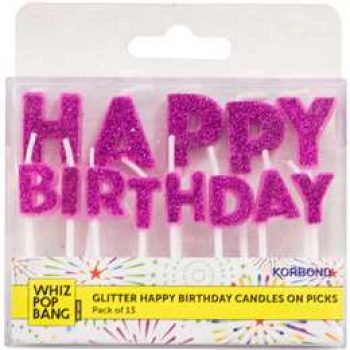 Korbond Happy Birthday Candle On Picks Glitter 13 pack