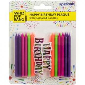 Korbond Happy Birthday Plaque With Coloured Candles 31g - Black Box ...