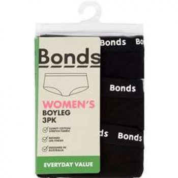 Bonds Ladies Boyleg Black Size 12 3 pack
