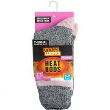 Underworks Ladies Heat Bods Crew Socks Black each