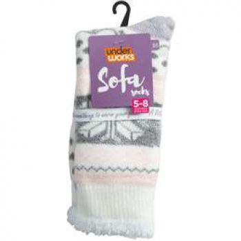 Underworks Ladies Double Layer Sofa Crew Socks Cream each