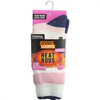 Underworks Ladies Heat Bods Crew Socks Blue each