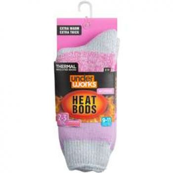Underworks Ladies Heat Bods Crew Socks Pink each