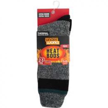 Underworks Mens Heat Bods Crew Socks Grey each