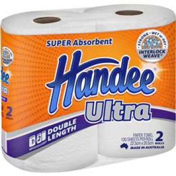 Handee Ultra Paper Towel Double Length White 2 pack