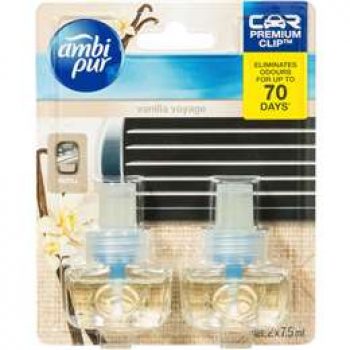 Ambi Pur Premium Clip Car Air Freshener Refill Vanilla Voyage 2 x7.5ml