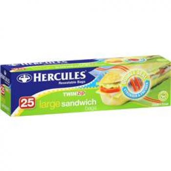 Hercules Click Zip Large Resealable Twinzip Sandwich Bags 25 pack