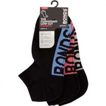 Bonds Womens Socks Logo Low Cut Logo Size 3-8 3 pack