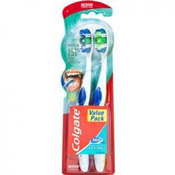 Colgate 360 Degrees Whole Mouth Clean Compact Head Toothbrush Medium 2 pack