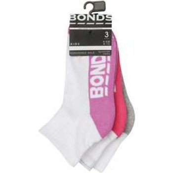 Bonds Kids Socks Logo Sport 1/4 Size 9-12 3 pack