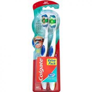 Colgate 360 Degrees Whole Mouth Clean Compact Head Toothbrush Soft 2 pack