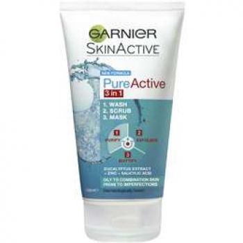 Garnier Pure Active 3 In 1 Face Mask Wash & Scrub 150ml