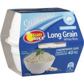 Sunrice Quick Cups Microwave Long Grain White Rice 250g - Black Box