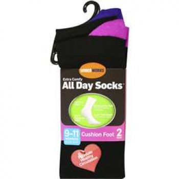 Underworks Womens All Day Cushion Foot Socks Black Size 9-11 2 pack
