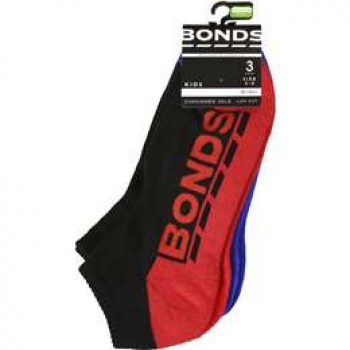 Bonds Kids Socks Lowcut Sport Size 3-8 3 pack