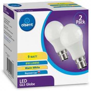 Olsent Light Globe Led Gls Bc 9w 810lm 2 pack