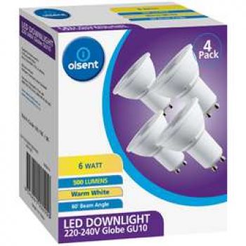 Olsent Led Gu10 6w 500lm 3000k 60′ 4 pack