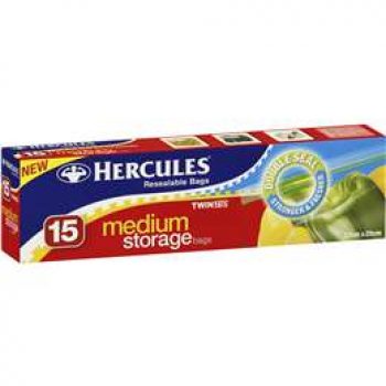 Hercules Resealable Twin Zip Medium Storage Bag 15 pack