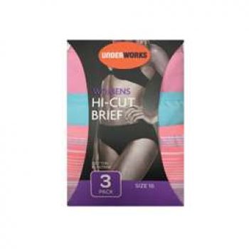Underworks Underwear Womens Hi-cut Brief Size 16 3 pack