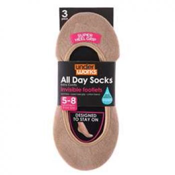 All Day Ladies Invisible Footlet 5/8 3 pack