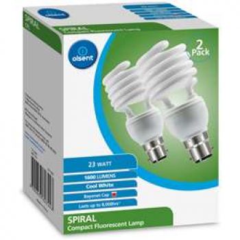 Olsent Cool White Spiral Globe 23 Watt 2 pack