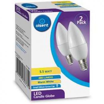 Olsent Led Candle Globe 5 Watt 2 pack