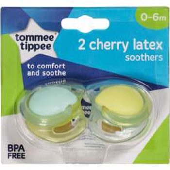 Tommee Tippee Decorated Cherry Latex Soothers 0 To 6 Months 2 pack