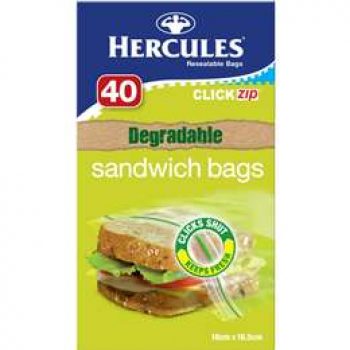 Hercules Clickzip Degradable Resealable Sandwich Bags 40 pack